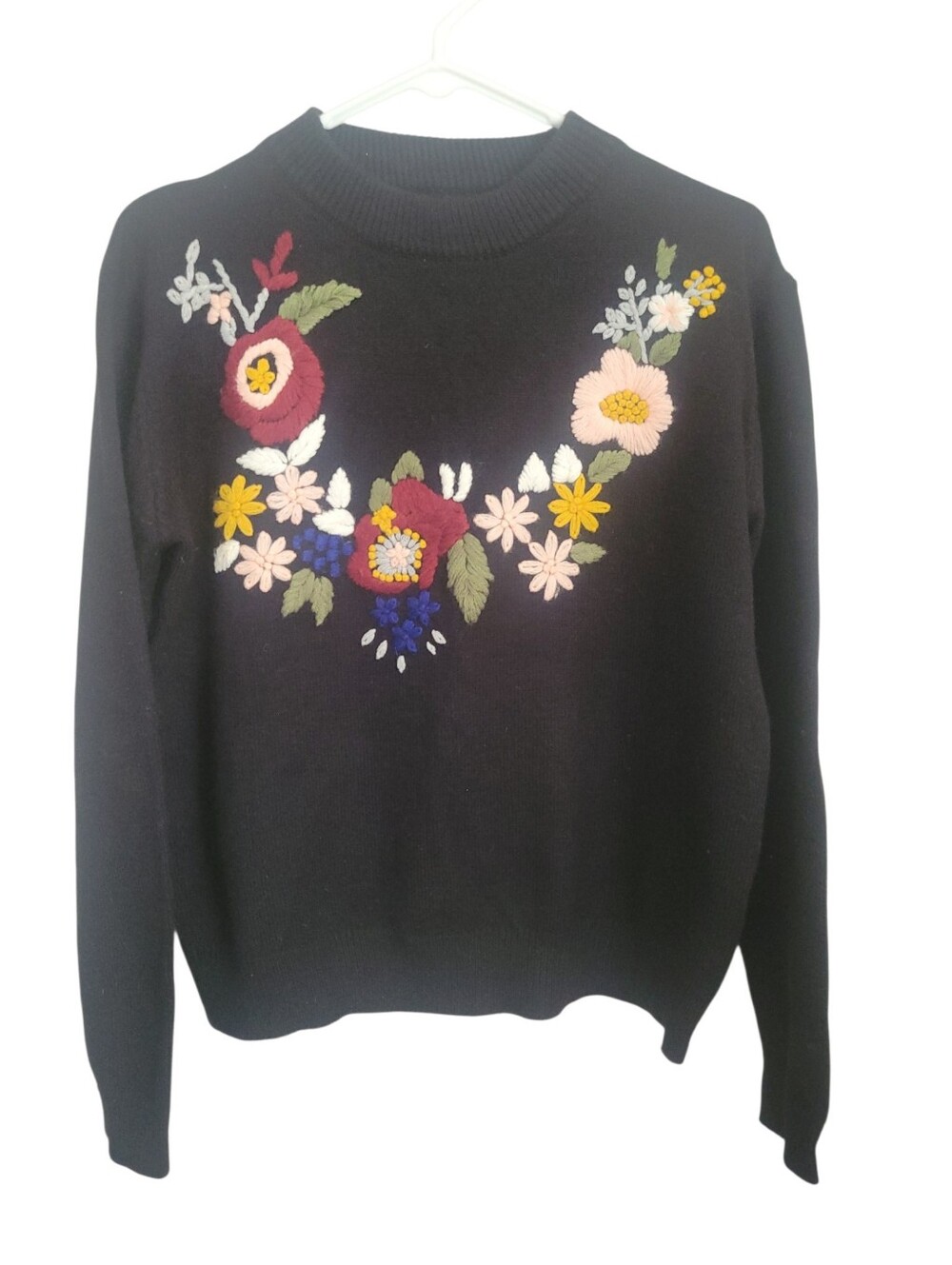 Anthropologie Monarc Floral Embroidered Black Sweater Cottagecore Boho M Medium - Picture 4 of 10